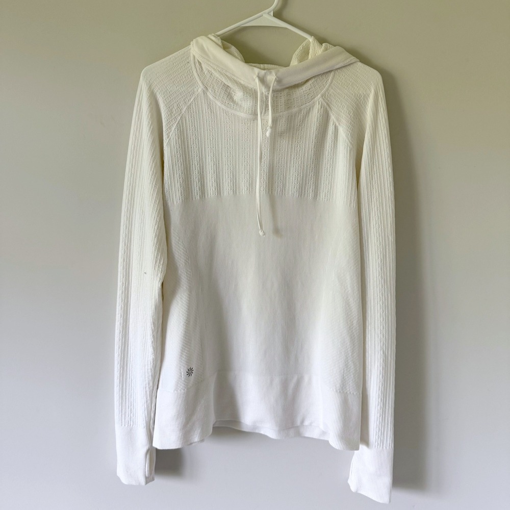 Athleta Power-Down Primaloft Hoodie White Thumbholes XL  Athleisure Soft Stretch